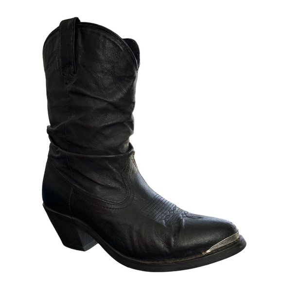 Shyanne Slouchy Western Cowboy Boot in Black Leather Silver Toe Tips Size 9 - Picture 1 of 16